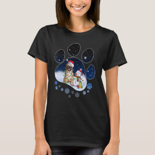 Camiseta Pata de Cachorro Pug Natal Homem de Neve Árvore L