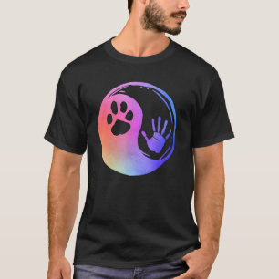 Camiseta Pata de Cães Gatos Imprimir Mão Yin Yang Arco-Íris