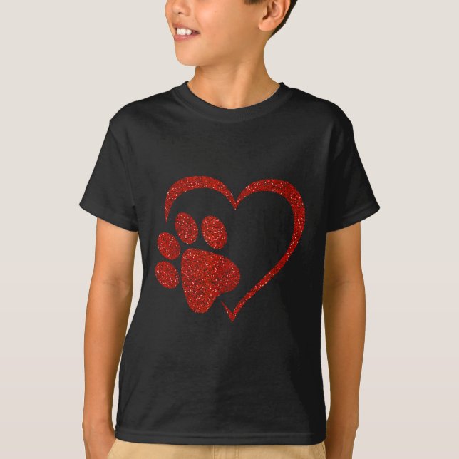 Camiseta Pata De Cães Impressa Com Coração Vermelha Para O  (Frente)