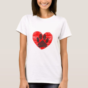 Camiseta Pata De Cão Desenhada No Coração Vermelho