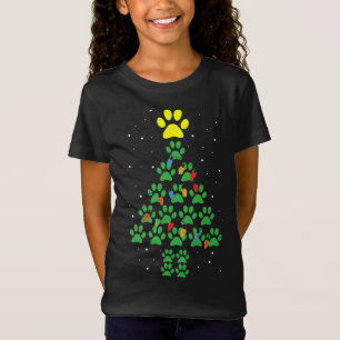 Camiseta Pata de Cão Imprime Pupa Árvore de Natal Luzes Leg