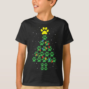 Camiseta Pata de Cão Imprime Pupa Árvore de Natal Luzes Leg