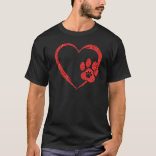 Camiseta Pata Impressão Corações Vermelhos Cachorro Gato Di