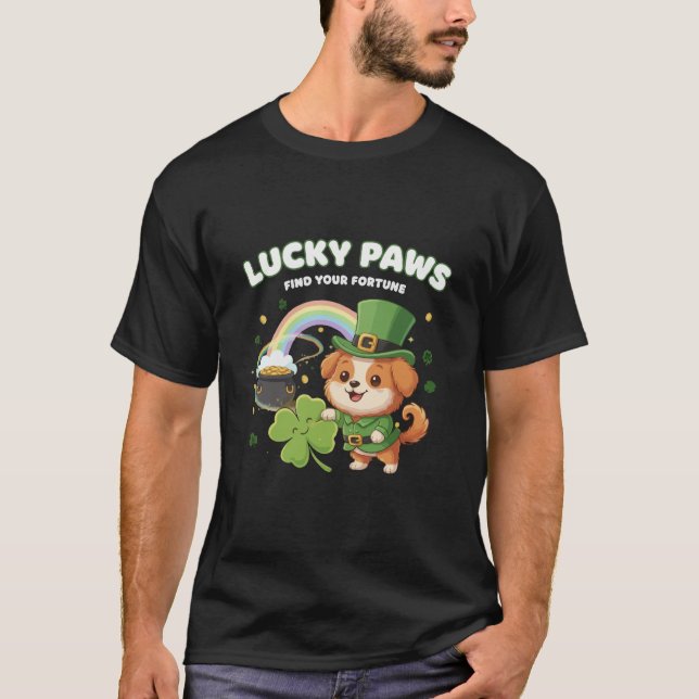 Camiseta  "Pata Sortuda Dia de São Patrício Cachorrinho" (Frente)