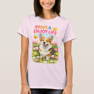 Camiseta Patas & Aproveite a Vida – Design Fofo de Corgi da