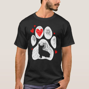 Camiseta Patas de cachorro Corgi Cães Coração Vermelho