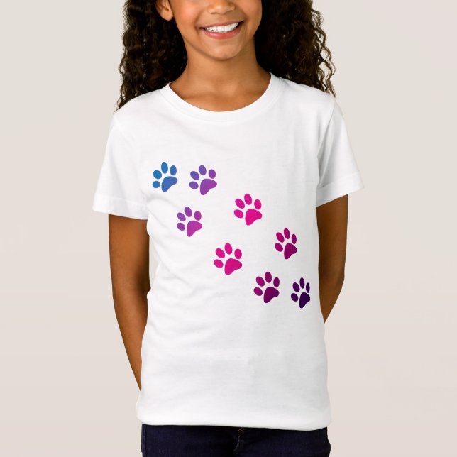 Camiseta Patas de Gato Padrão Cor-de-rosa-púrpura (Frente)