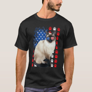 Camiseta Patas de Gato Siames EUA Bandeira Dia da Independê
