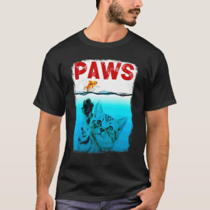 Camiseta Patas Gato E Peixe Dourado Água Azul Gatinho Fofo 