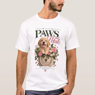 Camiseta Patas & Pétalas – Floral Retriever Dourado Botânic