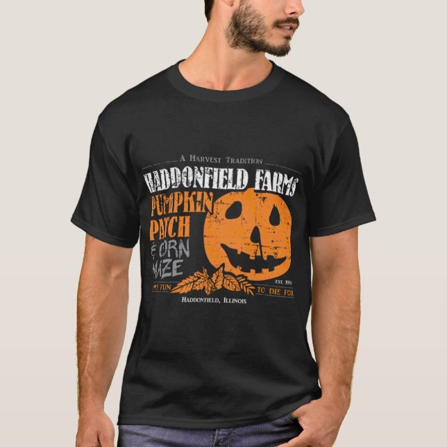 Camiseta Patch de Pumpkin do Haddonfield Fazenda (Frente)
