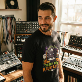 Camiseta Patch Now, Haunt Later – Halloween Synth Nerd