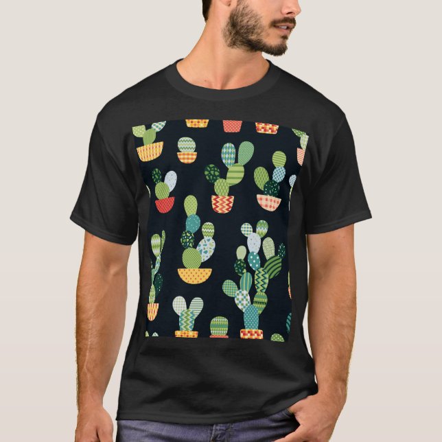 Camiseta Patchwork Cactus Vegetais sem Olhos Padrão (Frente)