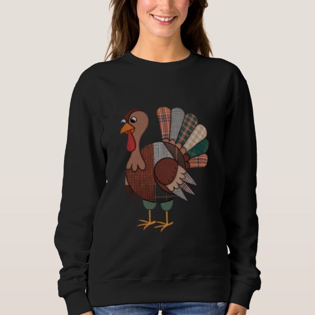 Camiseta Patchwork de Ação de Graças Peru Quiltado Outono (Frente)