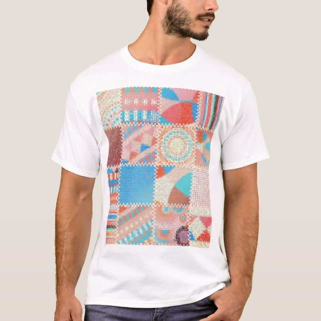 Camiseta Patchwork de Canvas bruta: padrão de vinheta textu (Frente)