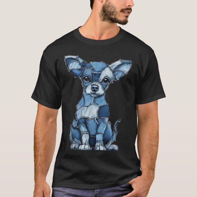 Camiseta Patchwork do Chihuahua Dog Blue Denim (Frente)