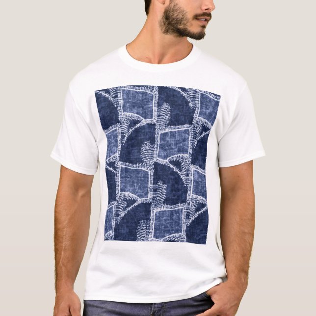 Camiseta Patchwork do Indigo: Textuturado verificado Elegân (Frente)