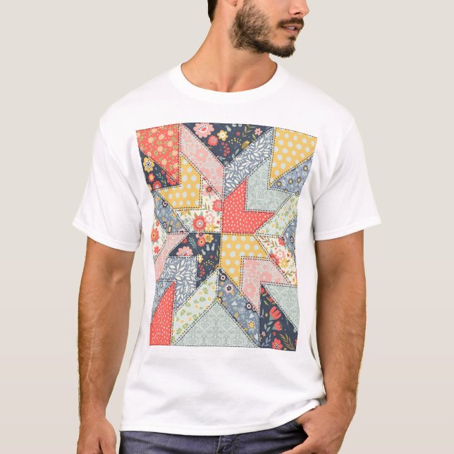 Camiseta Patchwork Floral: Vintage Ornament (Frente)