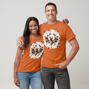Camiseta Patchwork Halloween Bat nas Colunas do Outono