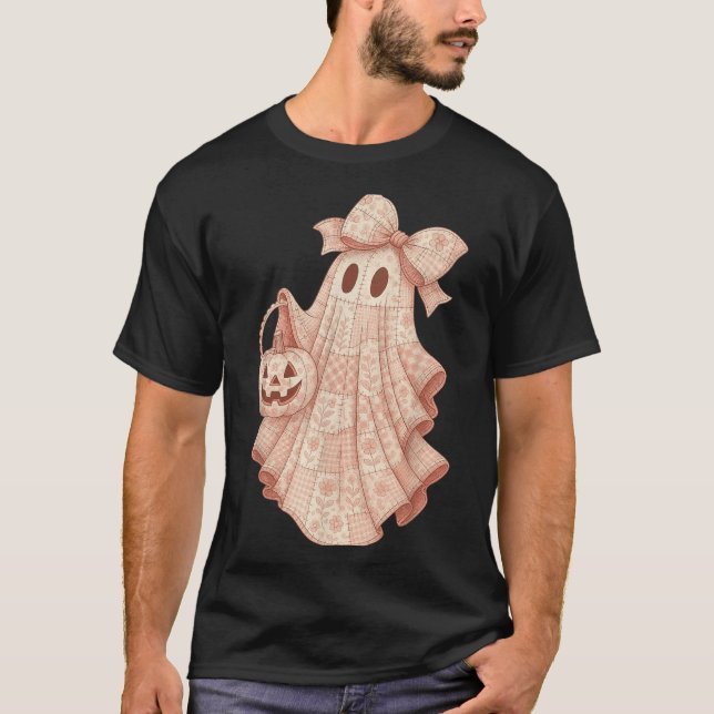 Camiseta Patchwork Quilt Flower Nk Ghost Coquette Halloween (Frente)