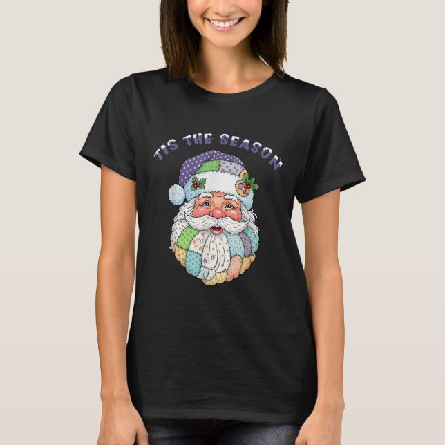 Camiseta Patchwork Santa Claus Face Preppy Girly Christmas  (Frente)