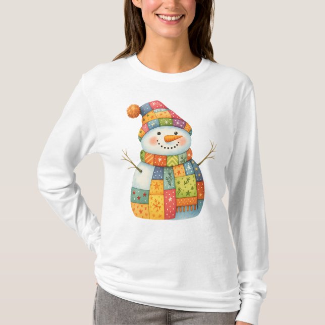 Camiseta Patchwork Snowman Colorir no Natal (Frente)