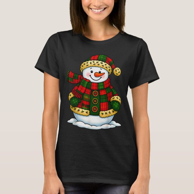 Camiseta Patchwork Snowman Retro Funny Christmas Snowman Ho (Frente)