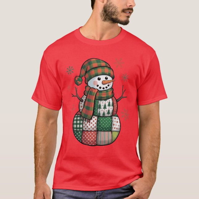 Camiseta Patchwork Snowman Retro Funny Christmas Xmas Snowm (Frente)