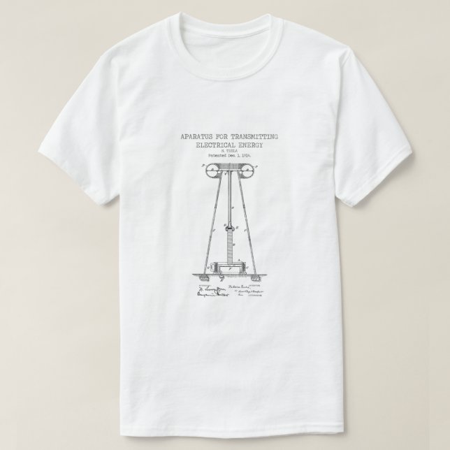 Camiseta Patente de transmissão de energia Tesla (Frente do Design)