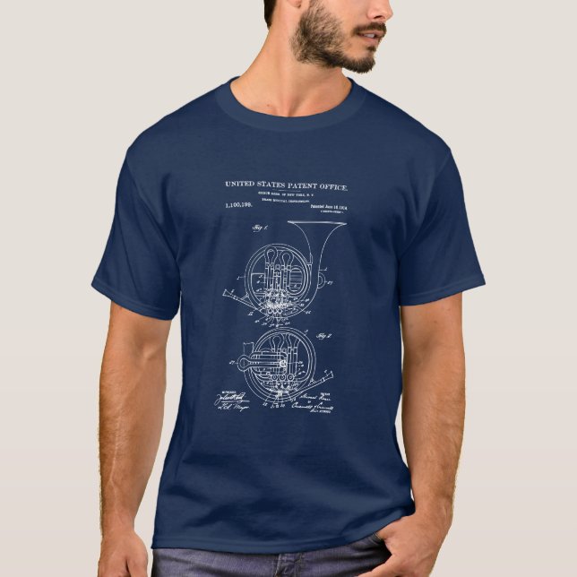 Camiseta Patente dos EUA - Corno Francês (Frente)