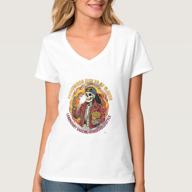 Camiseta Paternidade Alimentada Pelo Sabor Snacks Lendários (Frente)