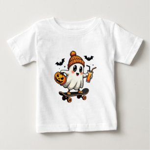 Camiseta Patinação Assustadora de Halloween Abóbora Fantasm