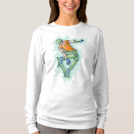 Camiseta Patinador Voador Colorido, Ilustração Divertida
