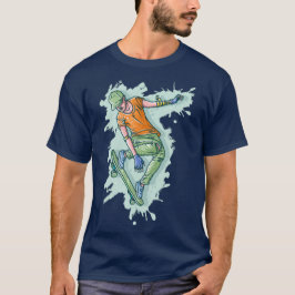 Camiseta Patinador Voador Colorido, Ilustração Divertida