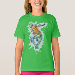 Camiseta Patinador Voador Colorido, Ilustração Divertida