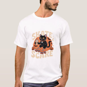 Camiseta Patinar & Assustar Gato Preto Fofo Patins Quadrol