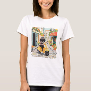 Camiseta Patinete preto Doodle andando pelas ruas da cidade
