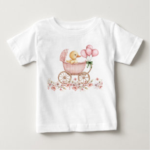Camiseta Patinho Bebê Caprichoso em Carrinho de Bebê