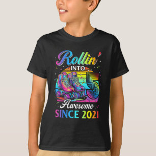 Camiseta Patins de Aniversário 5ª Menina Rolando Em 5 Ska