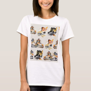 Camiseta Patins de gelo aquarela com padrão de folhas de ou