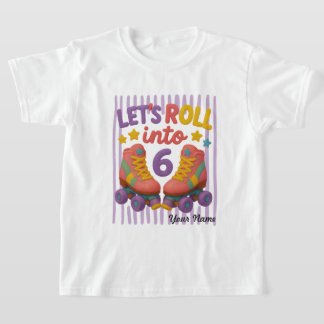Camiseta Patins Personalizados de 6º Aniversário, Rolar Par