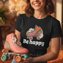 Camiseta Patins Retrô Anos 70 Daisy "Seja Feliz" Gráfico