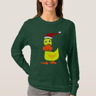 Camiseta Pato amarelo bonito no chapéu do papai noel