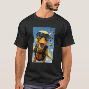 Camiseta Pato Amarelo Divertido Saltando de Paraquedas Aman