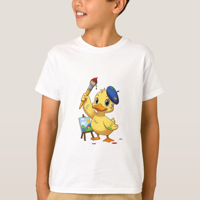 Camiseta Pato Artista Pintando em Cavalete Crianças (Frente)