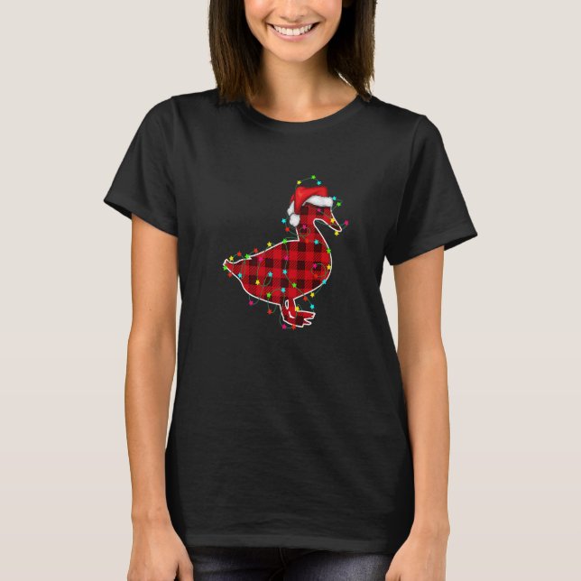 Camiseta Pato Árvore de Natal Animais de Xadrez Vermelha (Frente)