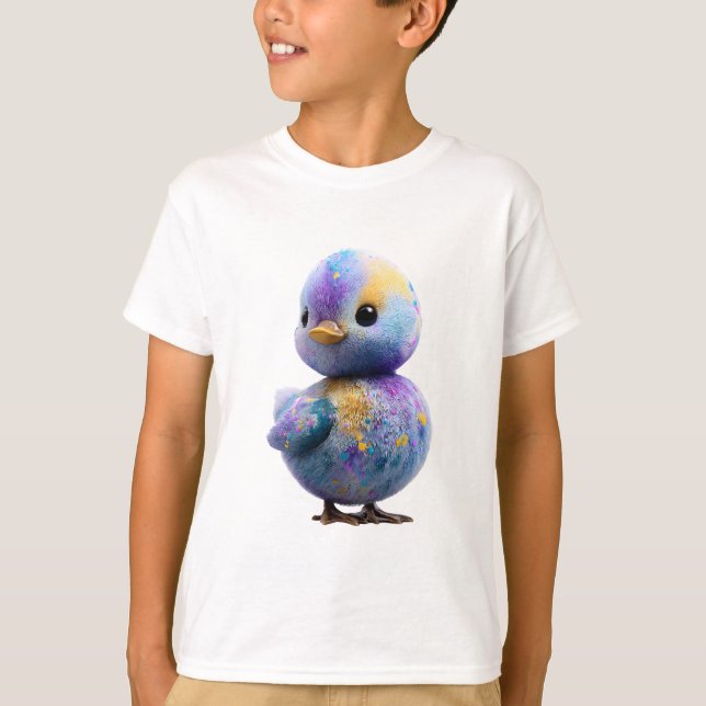 Camiseta Pato Bebê Colorido Pintado com Salpicos para Crian (Frente)