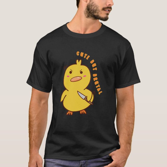 Camiseta Pato bonito, mas brutal, com faca (Frente)