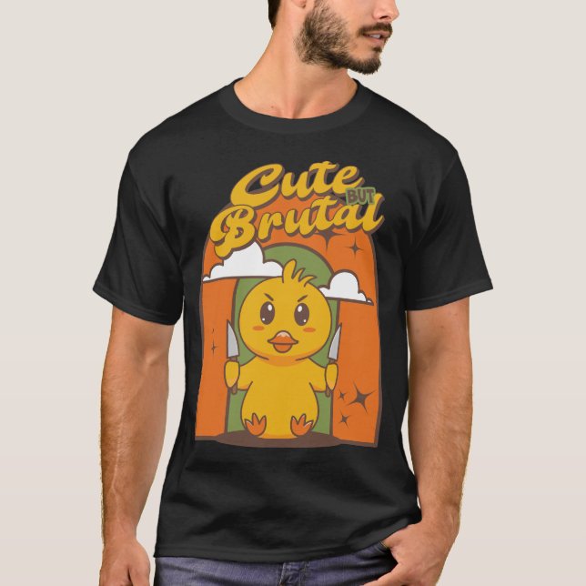 Camiseta Pato bonito, mas brutal, com faca (Frente)