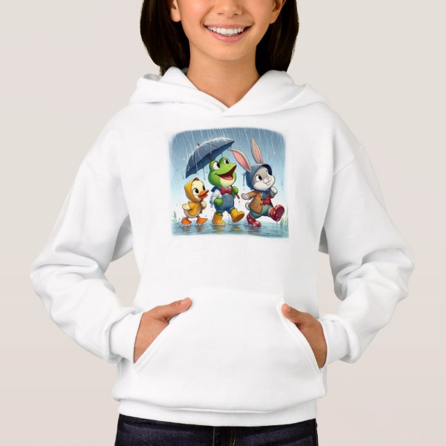 Camiseta Pato bonito, sapo, coelho na chuva (Frente)